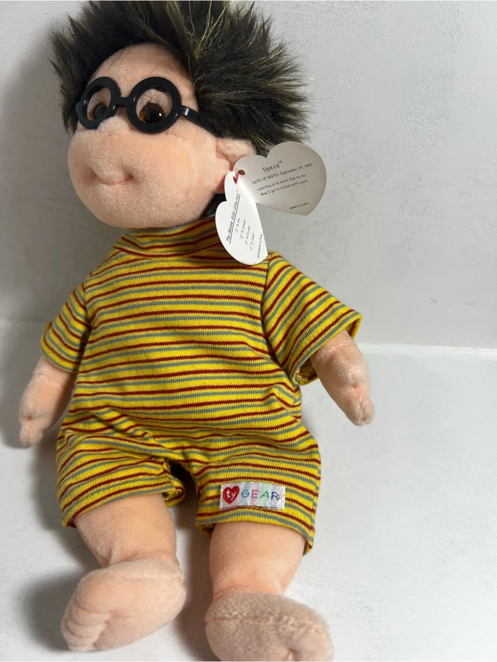 Ty Plush Doll with Brown Hair and Yellow Striped Outfit
